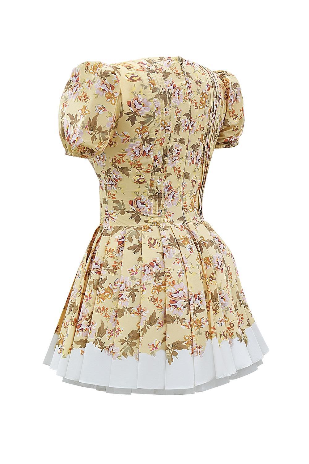 Imani Honeyflower Print Pleated Cotton Mini Dress Product Image