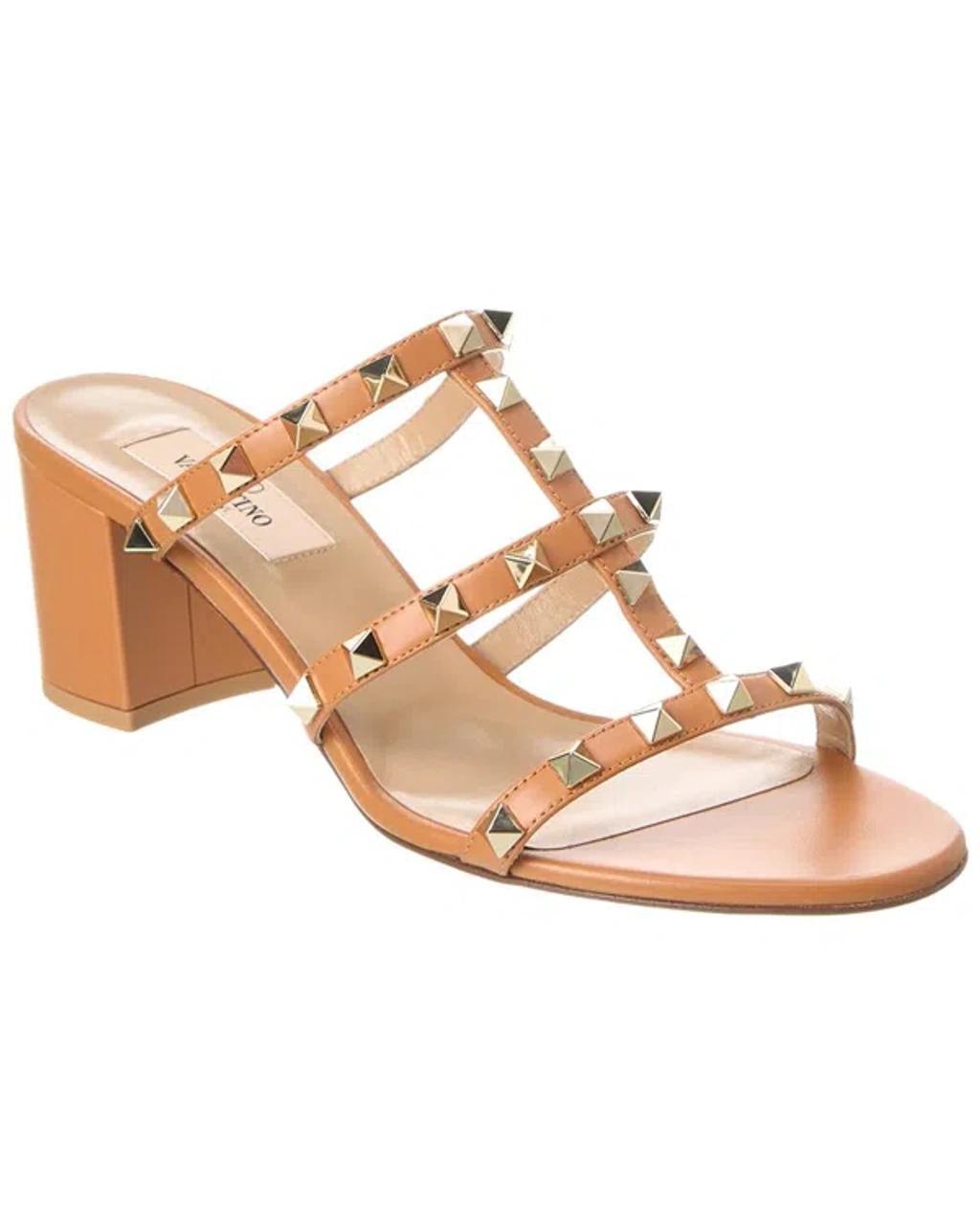 Valentino Rockstud Caged 60 Leather Sandal In Brown Product Image