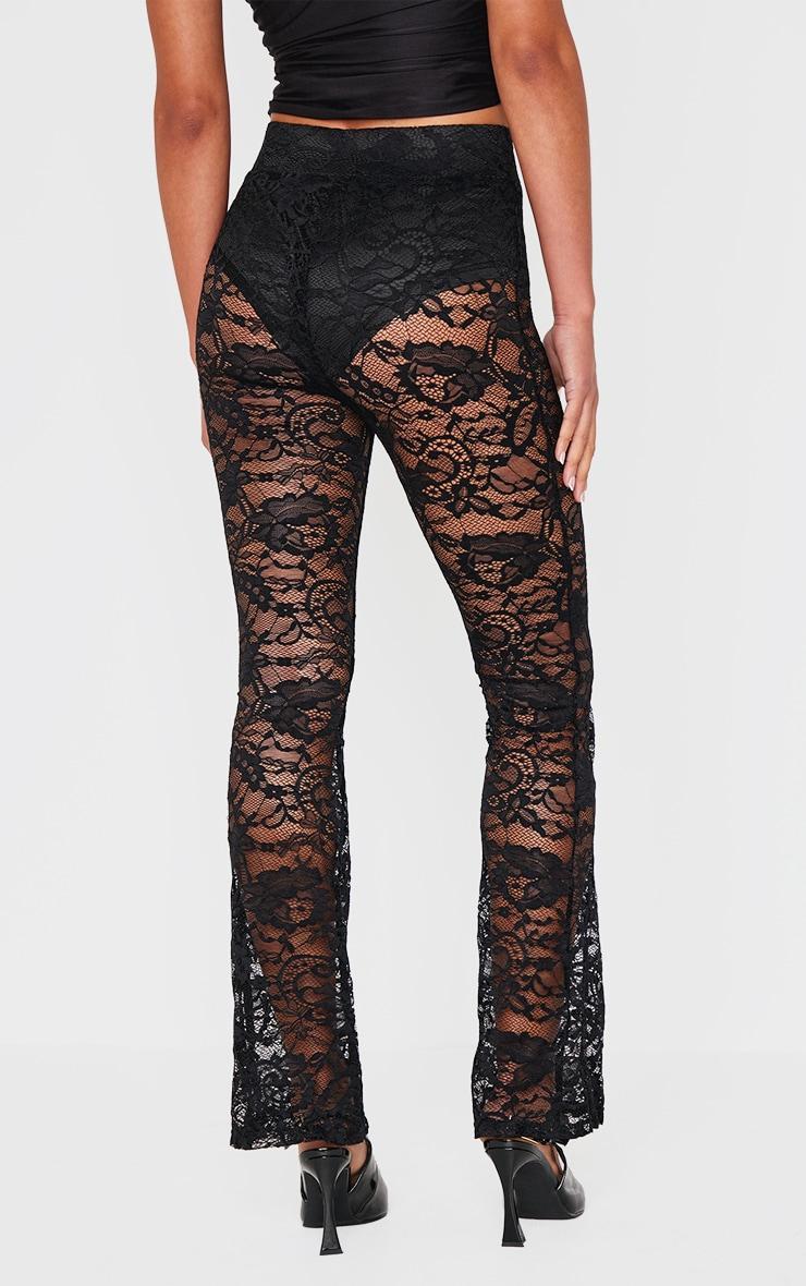 Black Lined Lace Flared Pants Product Image