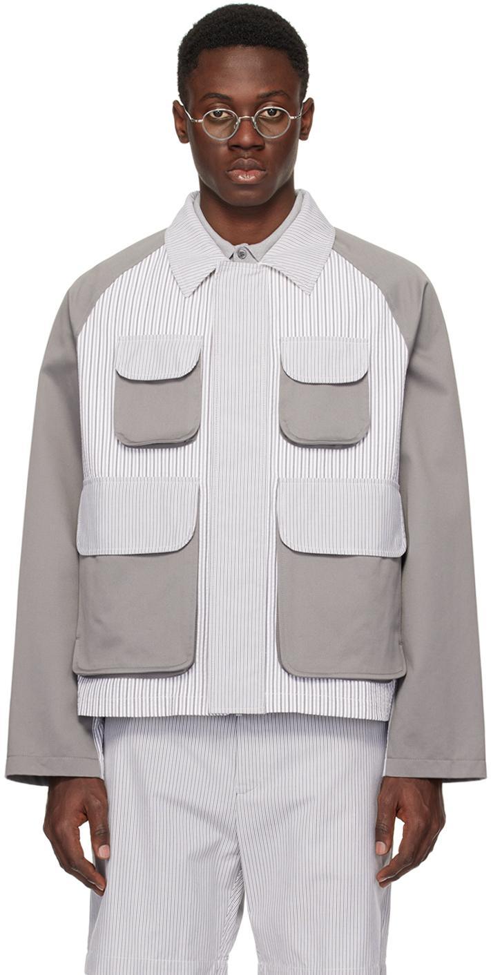 Seersucker Cotton Striped Jacket In Grey Product Image