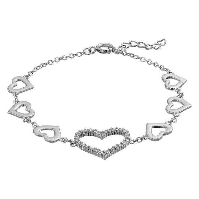 Kids 14k Gold Over Silver Cubic Zirconia Heart Halo Charm Bracelet, Womens Sterling Product Image