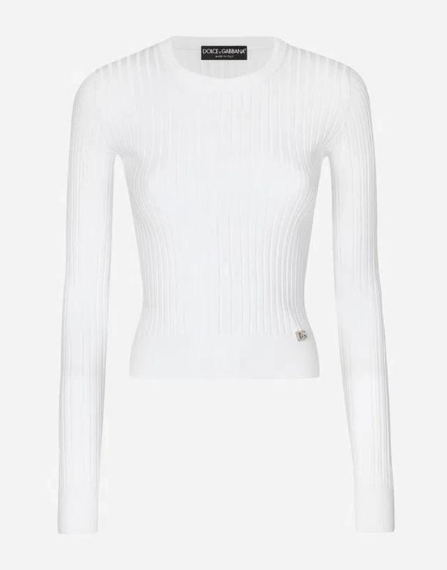 DOLCE & GABBANA Dg-embroidered Fine-knit Cardigan In White Product Image