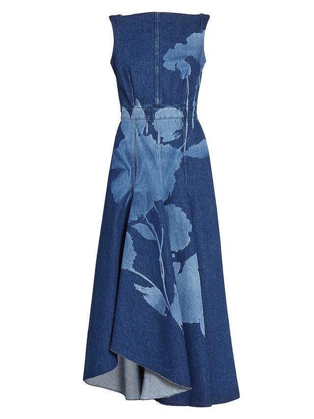 Womens Floral Denim Fit-&-Flare Midi-Dress Product Image