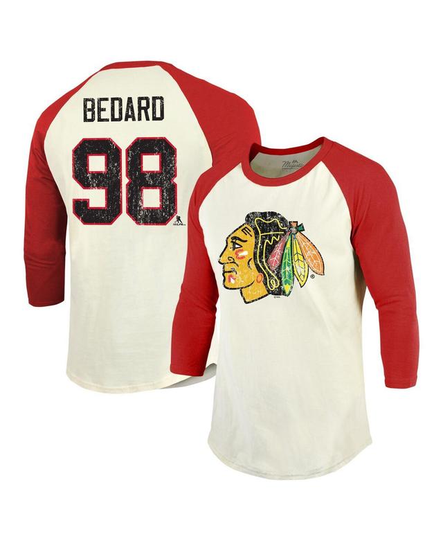 Mens Majestic Threads Connor Bedard Cream Distressed Chicago Blackhawks Name and Number Softhand Raglan 3/4-Sleeve T-shirt - Cream Product Image