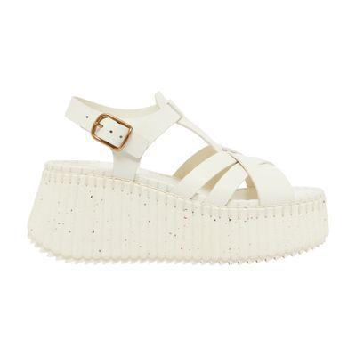 Nama 80 Leather Wedge Sandals In Off-white Product Image