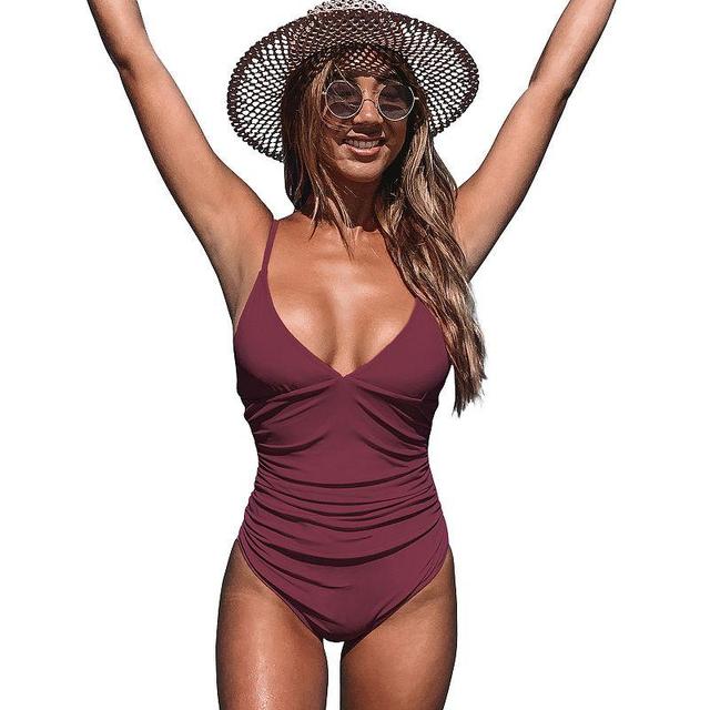 Womens CUPSHE V-Neck Shirred One-Piece Swimsuit Product Image