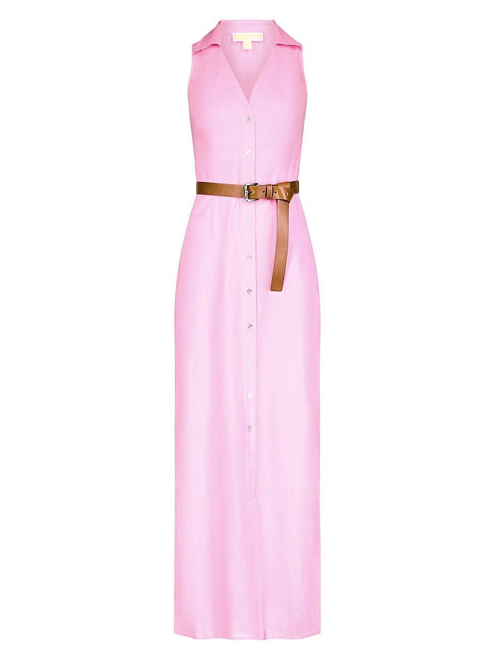 Womens Belted Linen Maxi Dress Product Image