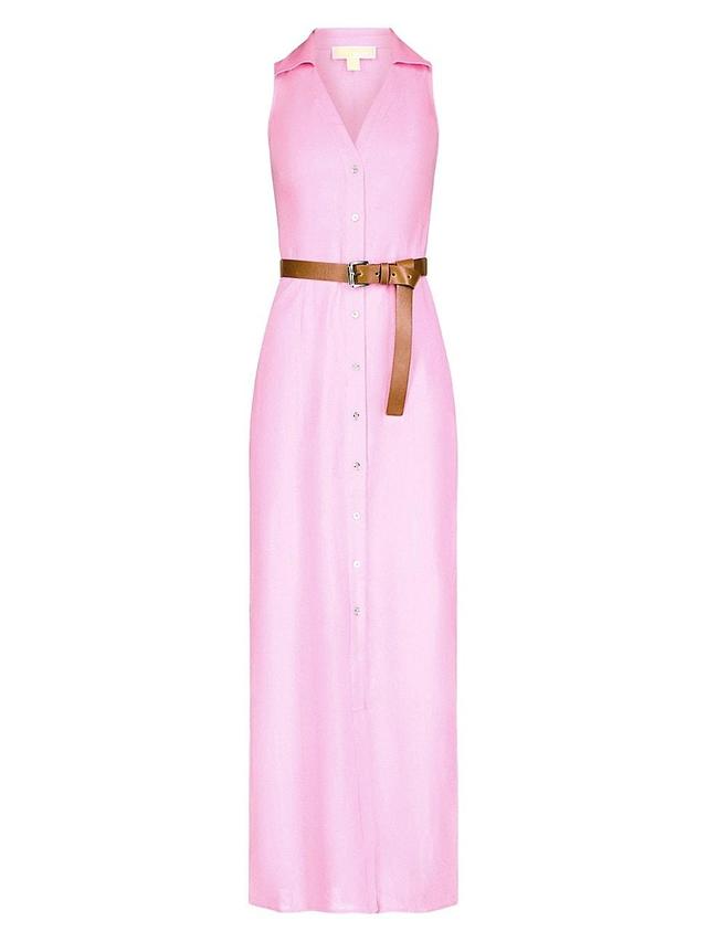 Womens Belted Linen Maxi Dress Product Image