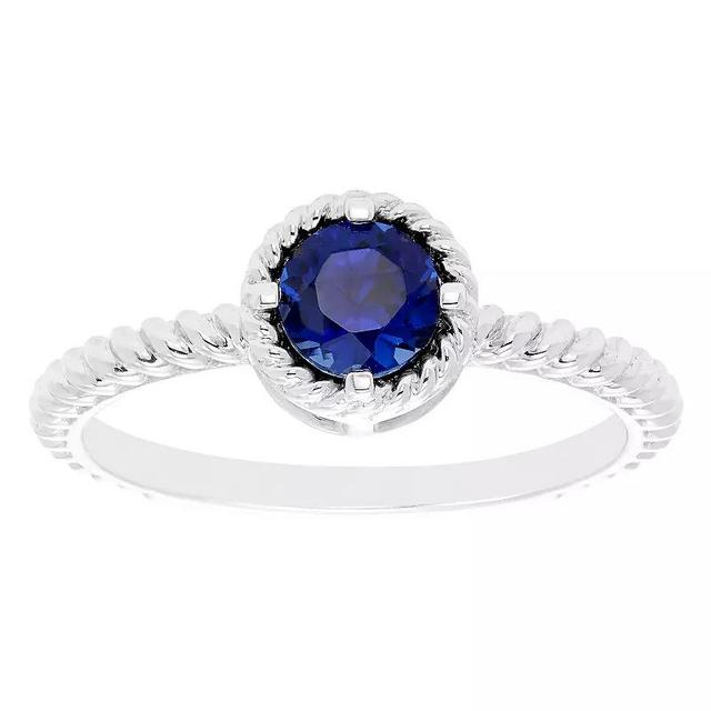 Boston Bay Diamonds Sterling Silver Lab-Grown Blue Sapphire Rope Halo Stacking Ring, Womens Product Image