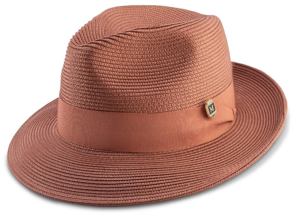 Cognac Braided Wide Brim Pinch Fedora Matching Grosgrain Ribbon Product Image