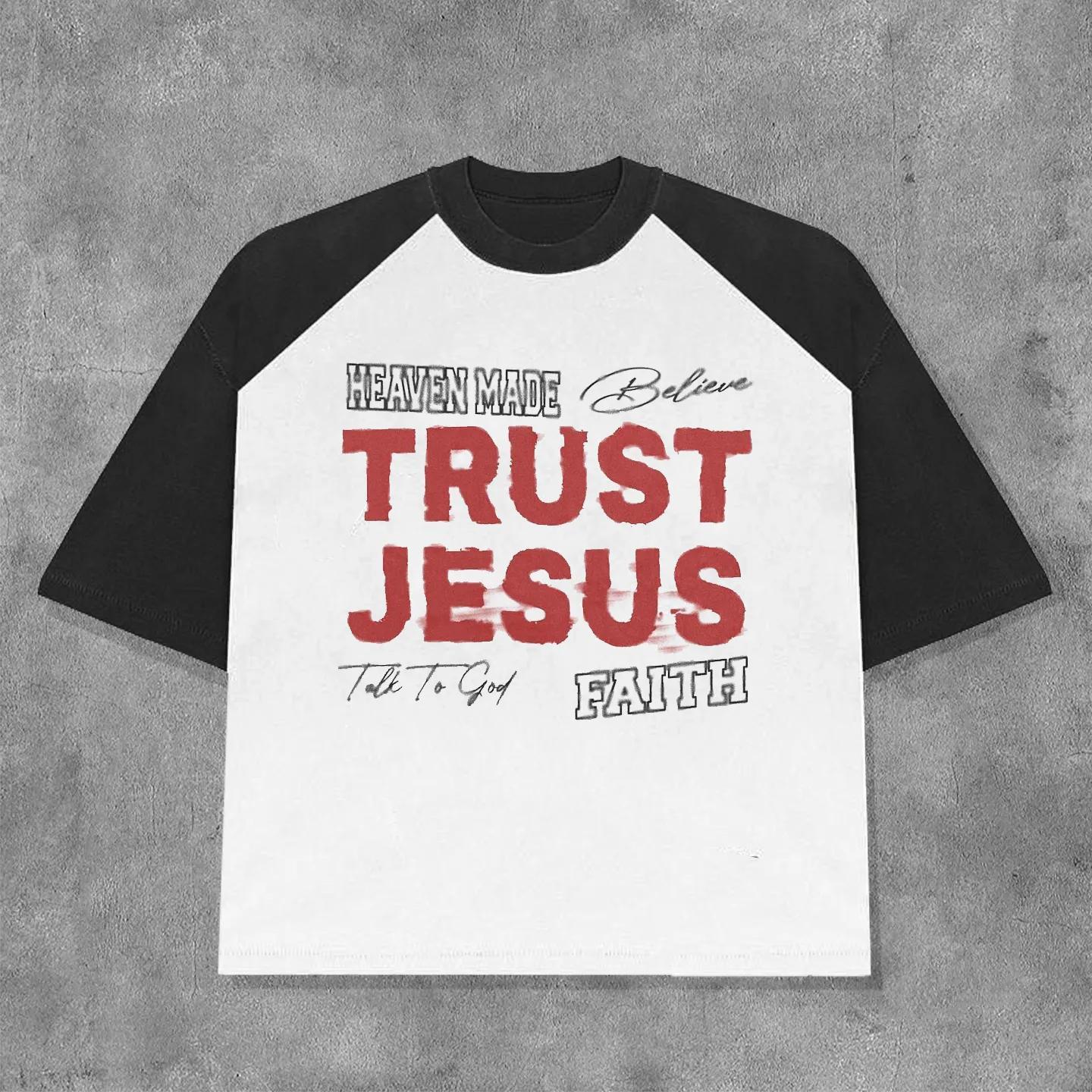 Trust Jesus Print Graphic Contrast Color Cotton T-Shirt Product Image