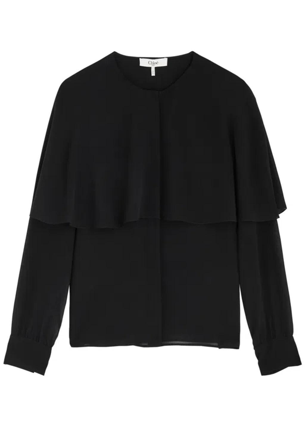 CHLOÉ Chloe Cape-effect Silk-chiffon Blouse In  Black Product Image