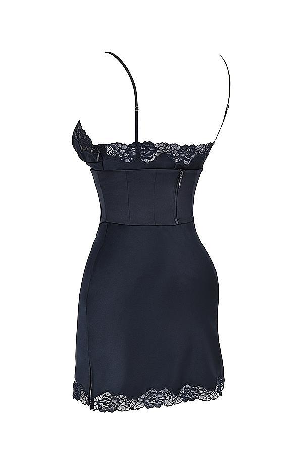 Soraya Navy Satin Slip Dress Product Image