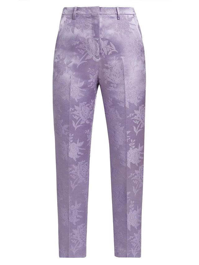 Womens Ankle-Crop Floral-Jacquard Trousers Product Image