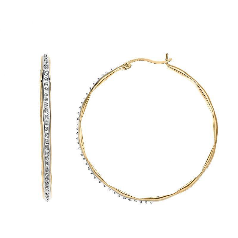 Diamond Mystique 18k Gold Over Sterling Silver Diamond Accent Pinched Hoop Earrings, Womens Product Image