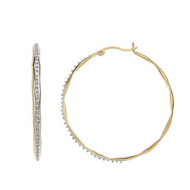 Diamond Mystique 18k Gold Over Sterling Silver Diamond Accent Pinched Hoop Earrings, Womens, White Product Image