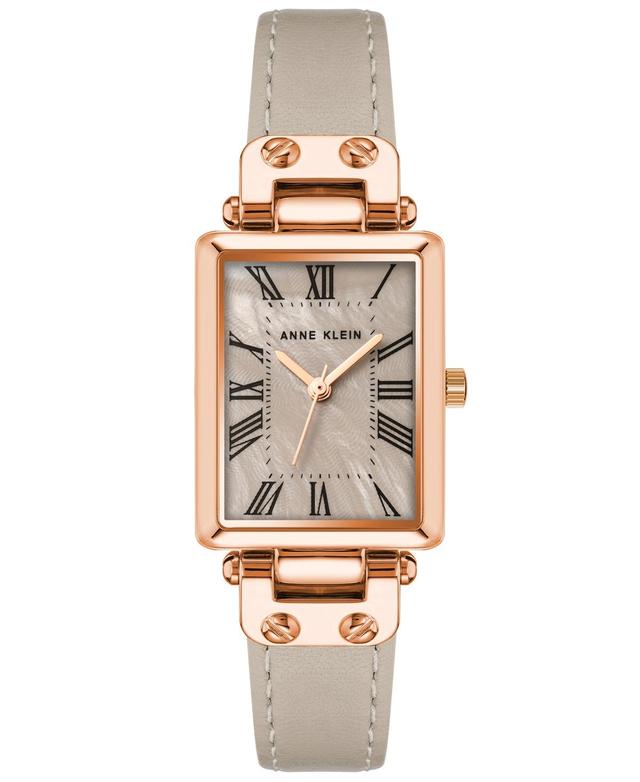 Anne Klein Womens Three Hand Quartz Taupe Genuine Leather Strap Watch, 21.5mm - Rose Gold-Tone Product Image