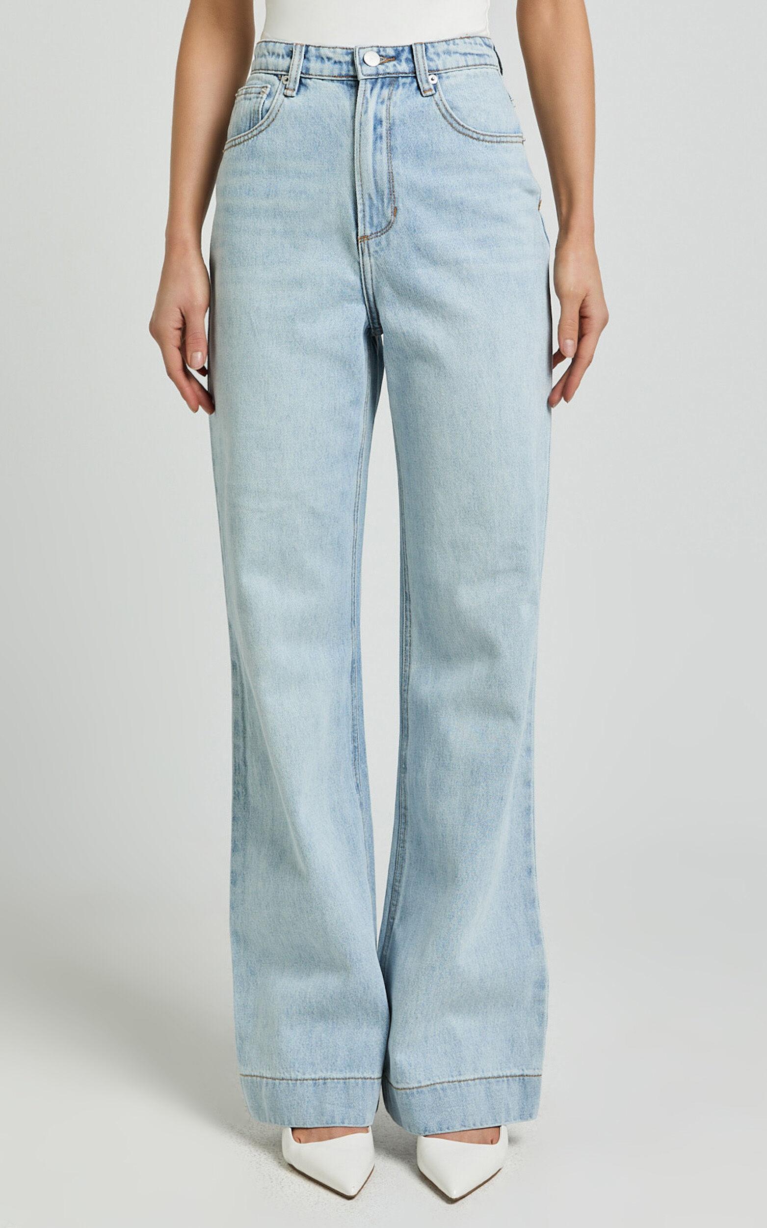 Emman Jeans - High Waisted Cotton Wide Leg Denim Jeans in Sunday Blue Product Image