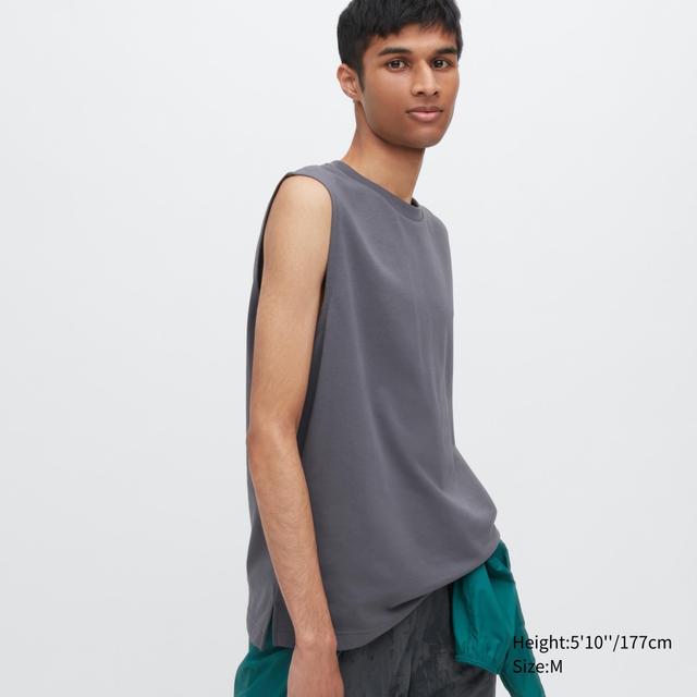 Mens Airism Cotton Sleeveless T-Shirt with Quick-Drying Gray 3XL UNIQLO US Product Image