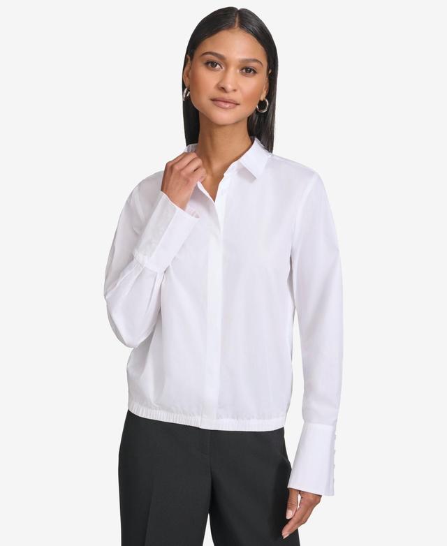 Karl Lagerfeld Womens Cotton Long-Sleeve Collared Blouse Product Image