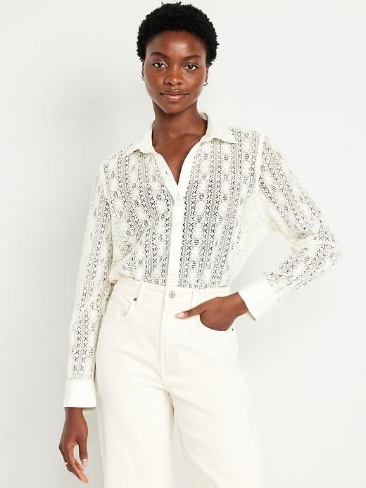 Lace Button-Down Shirt Product Image