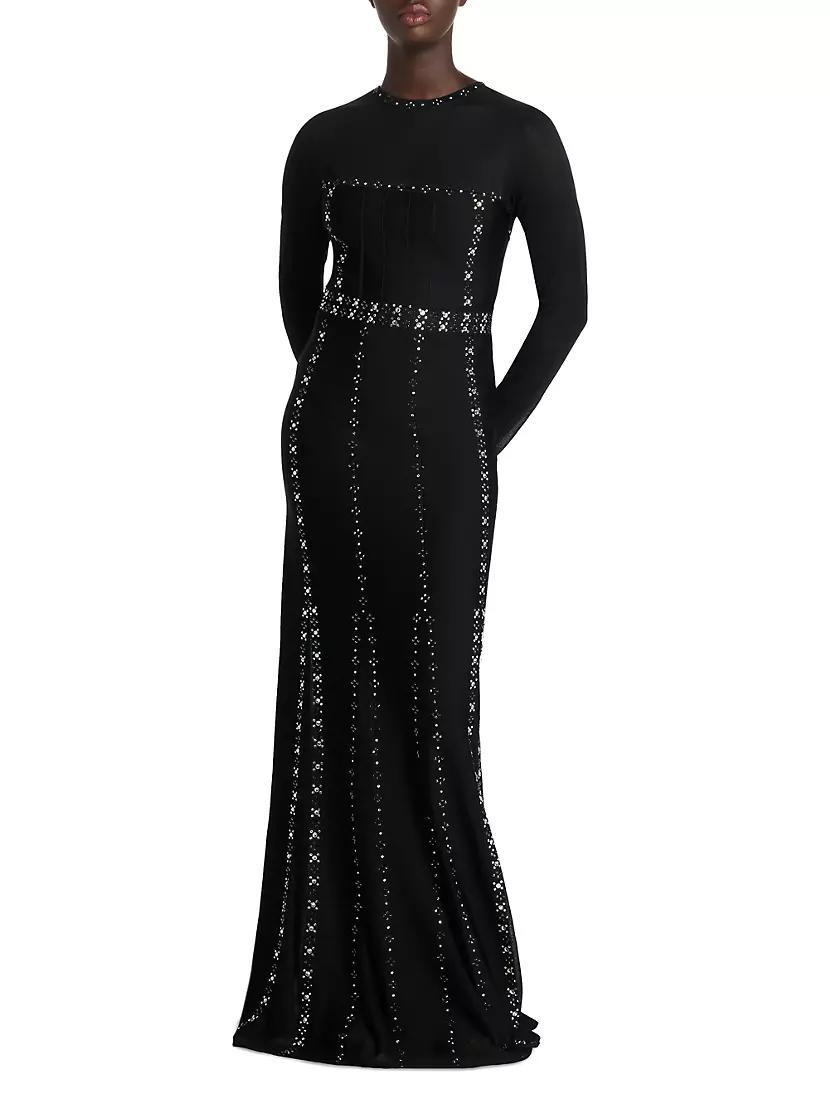 Rhinestone-Embellished V-Neck Gown Product Image