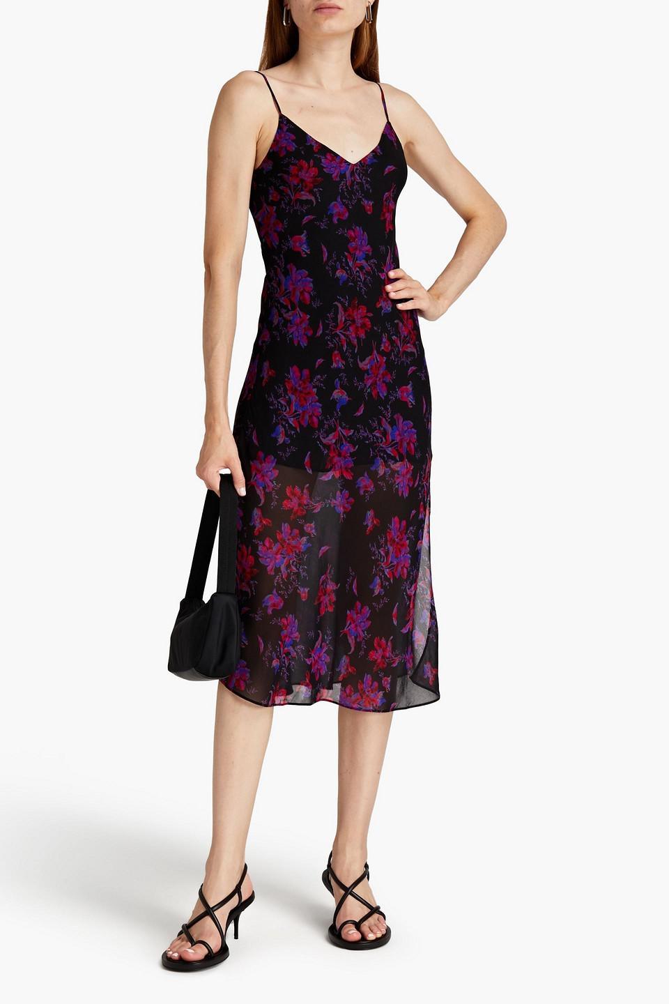 Floral-print Georgette Midi Slip Dress In Black product image