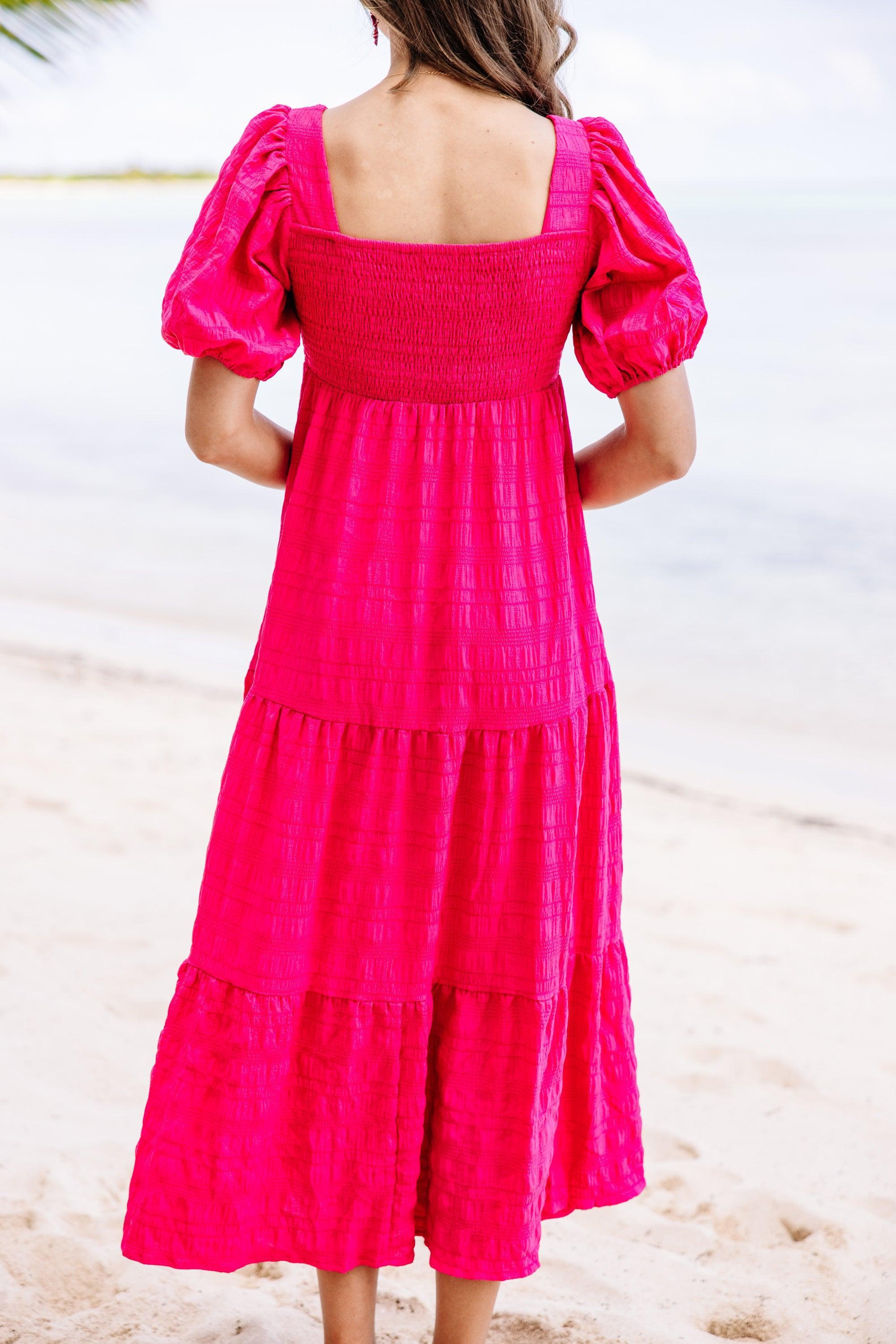 Think About It Fuchsia Pink Midi Dress Female Product Image