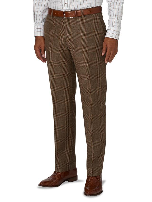 Tailored Fit Glen Plaid Flat Front Suit Pant - Brown Product Image