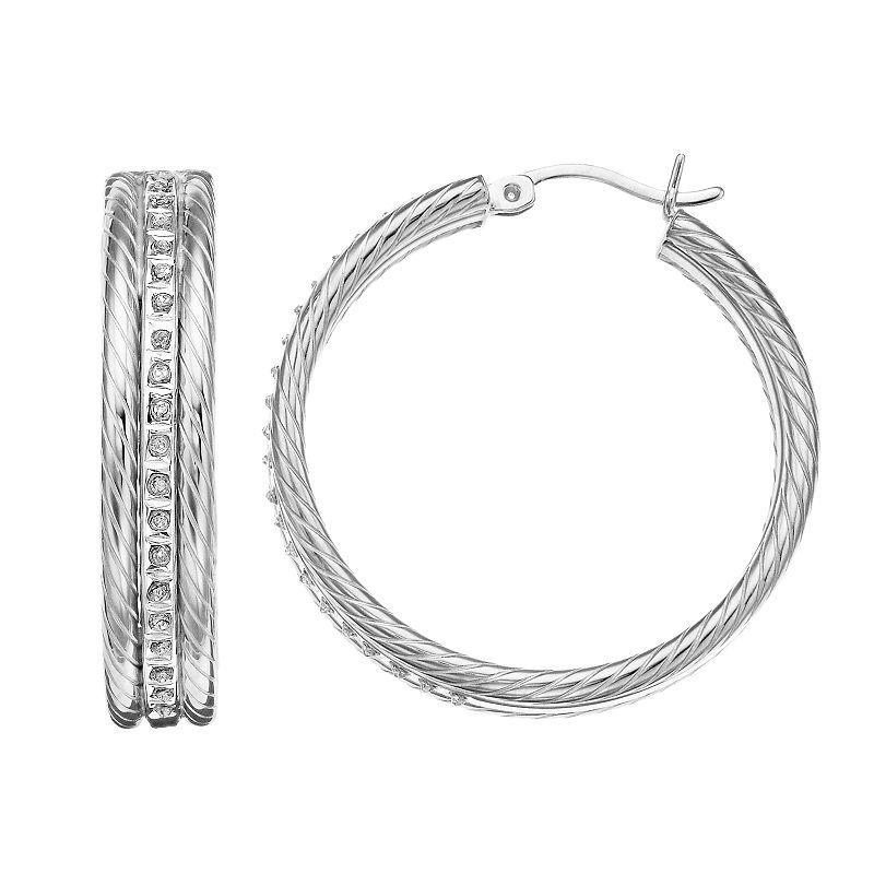 Diamond Mystique Sterling Silver Diamond Accent Rope Hoop Earrings, Womens, White Over Silver Product Image