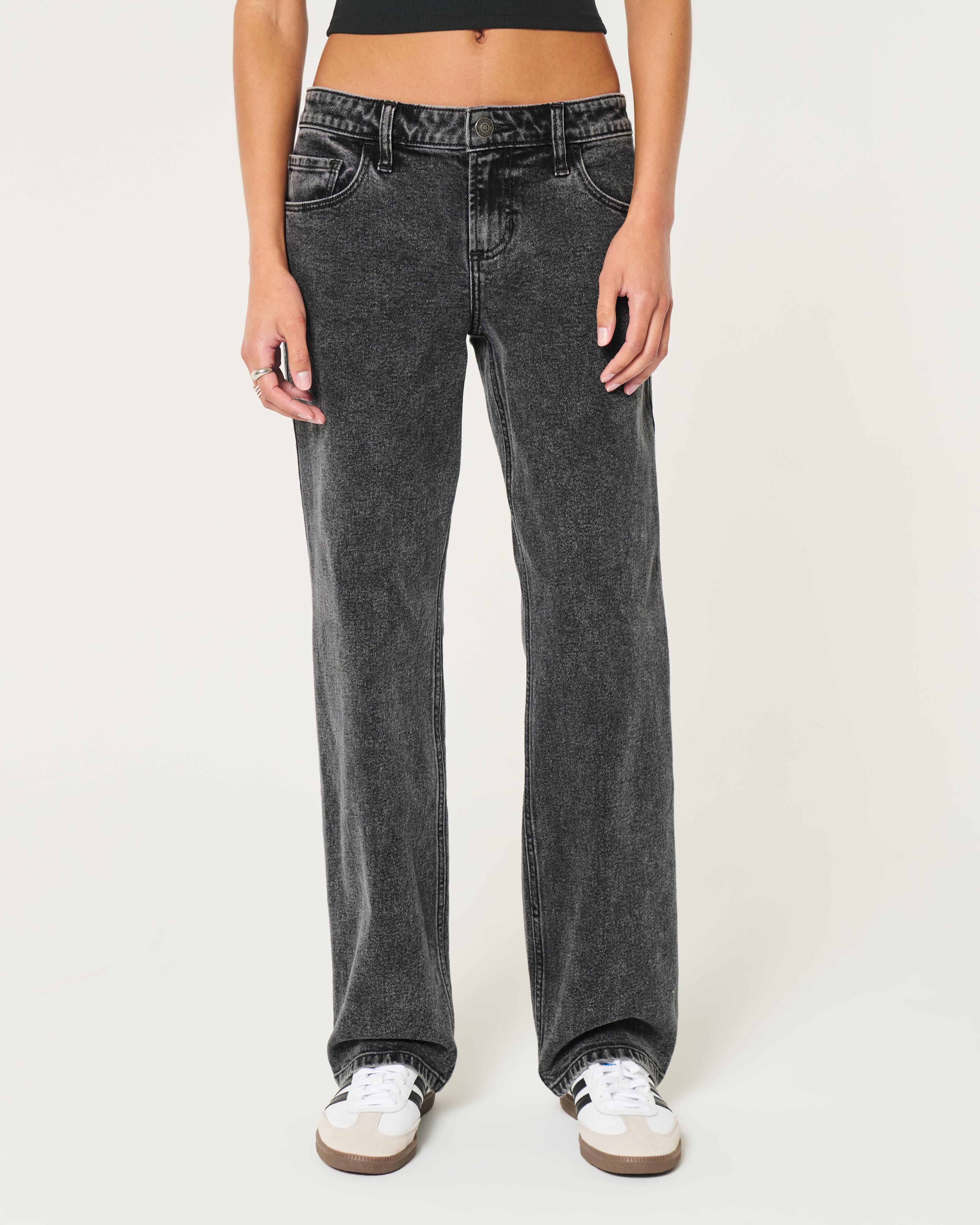 Low-Rise Washed Black Relaxed Straight Jeans Product Image