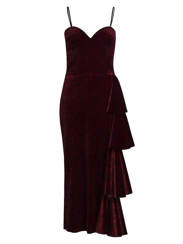 Womens Gussie Velvet Rose-Print Draped Midi-Dress Product Image