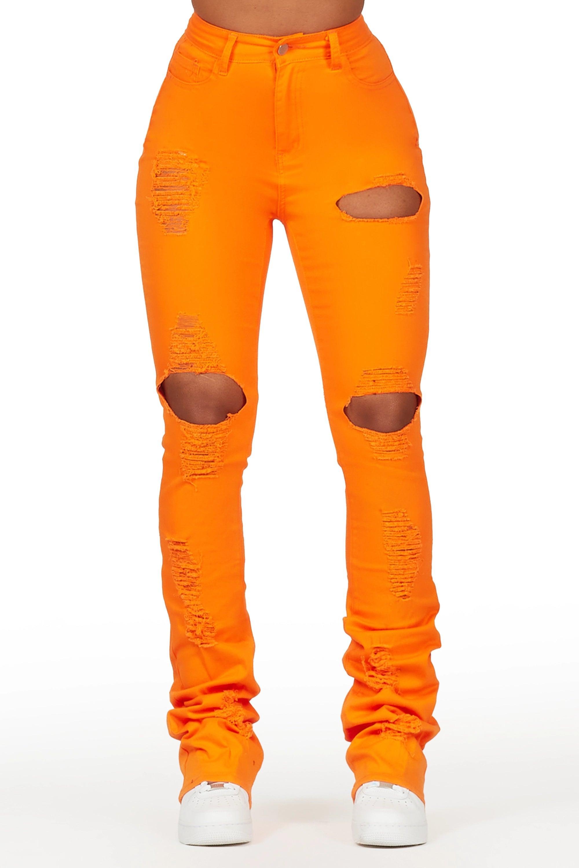 Takasia Orange Distressed Super Stacked Jean Female Product Image