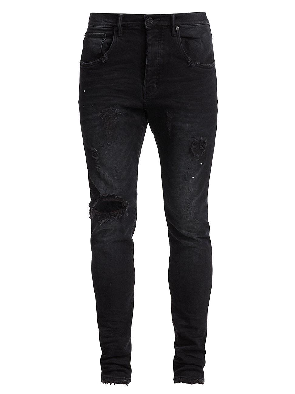 Men's P002 Black Repair Slim Jeans Product Image