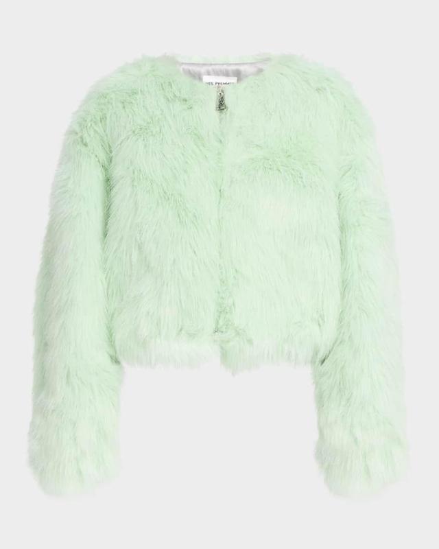 Cropped Faux Fur Bomber Jacket Product Image