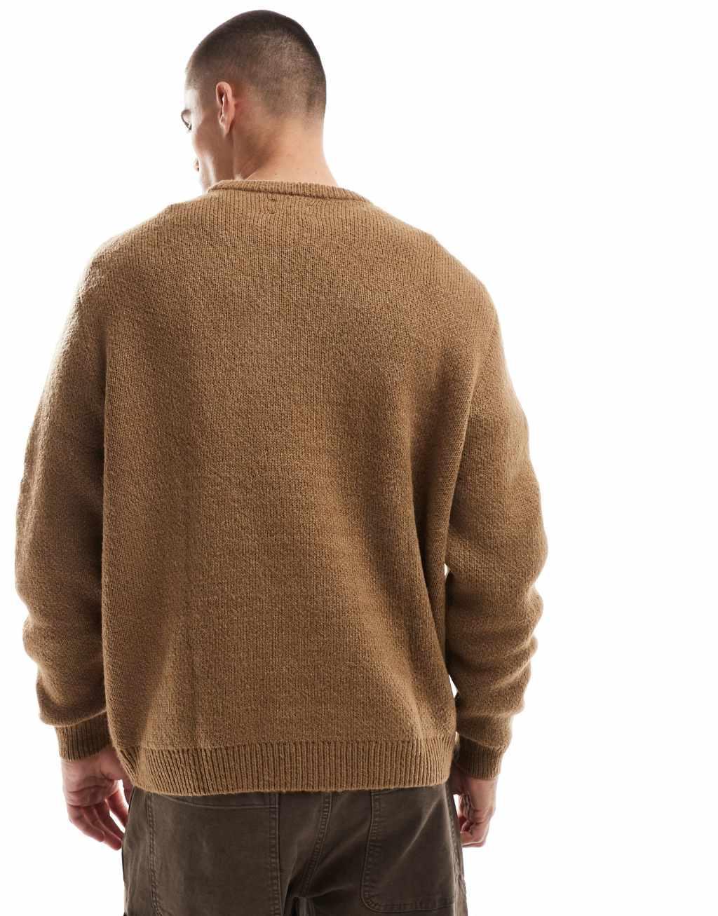 ASOS DESIGN oversized brushed knit sweater in brown Product Image