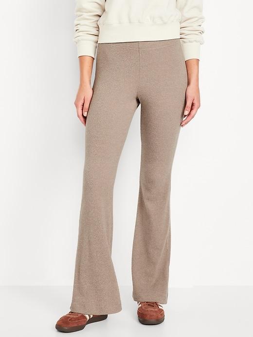 High-Waisted Cozy Ribbed Flare Leggings Product Image