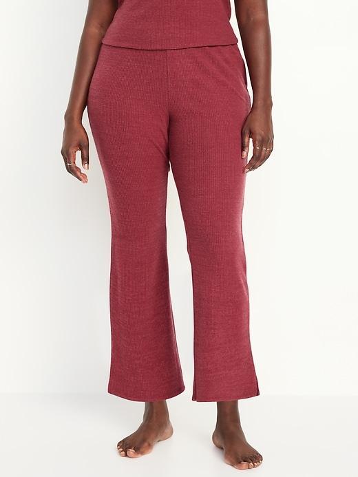 High-Waisted Ribbed Crop Flare Lounge Pants Product Image