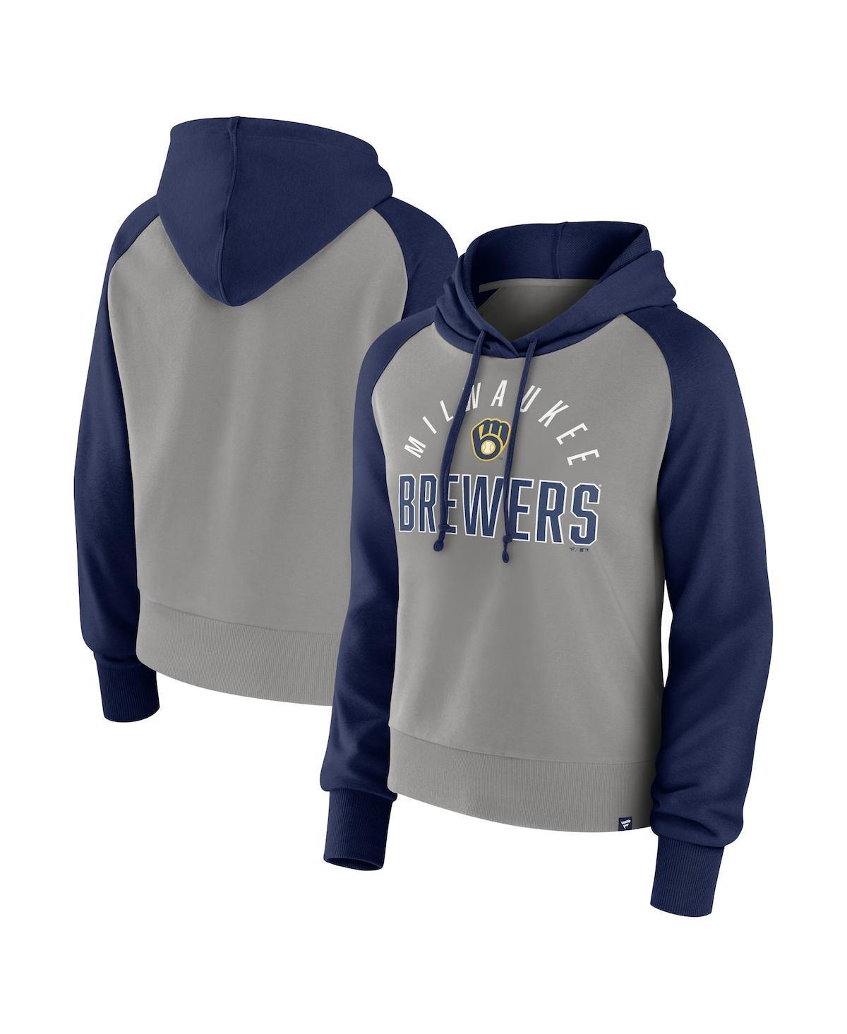 Womens Fanatics Branded /Gray Milwaukee Brewers Pop Fly Pullover Hoodie Blue Product Image