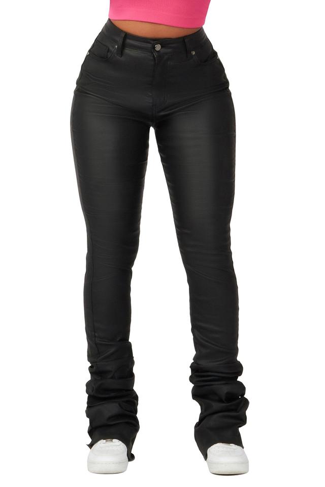 Pay Attention Black PU Super Stacked Flare Pant Female Product Image