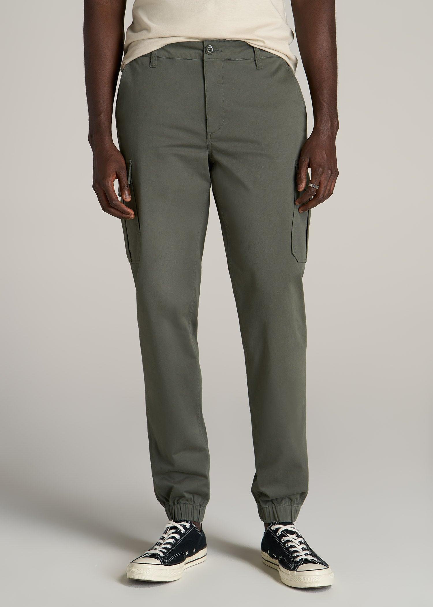 TAPERED-FIT Stretch Cotton Cargo Jogger Pants for Tall Men in Spring Olive Male Product Image