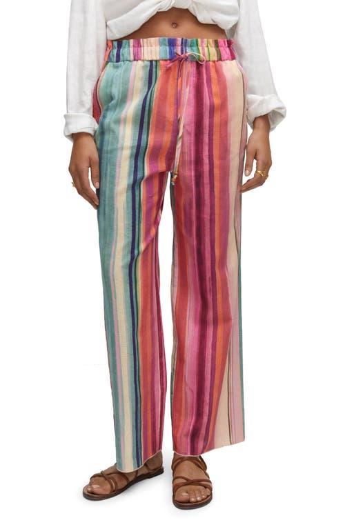 MANGO - Multicolored striped linen trousers pink - L - Women Product Image