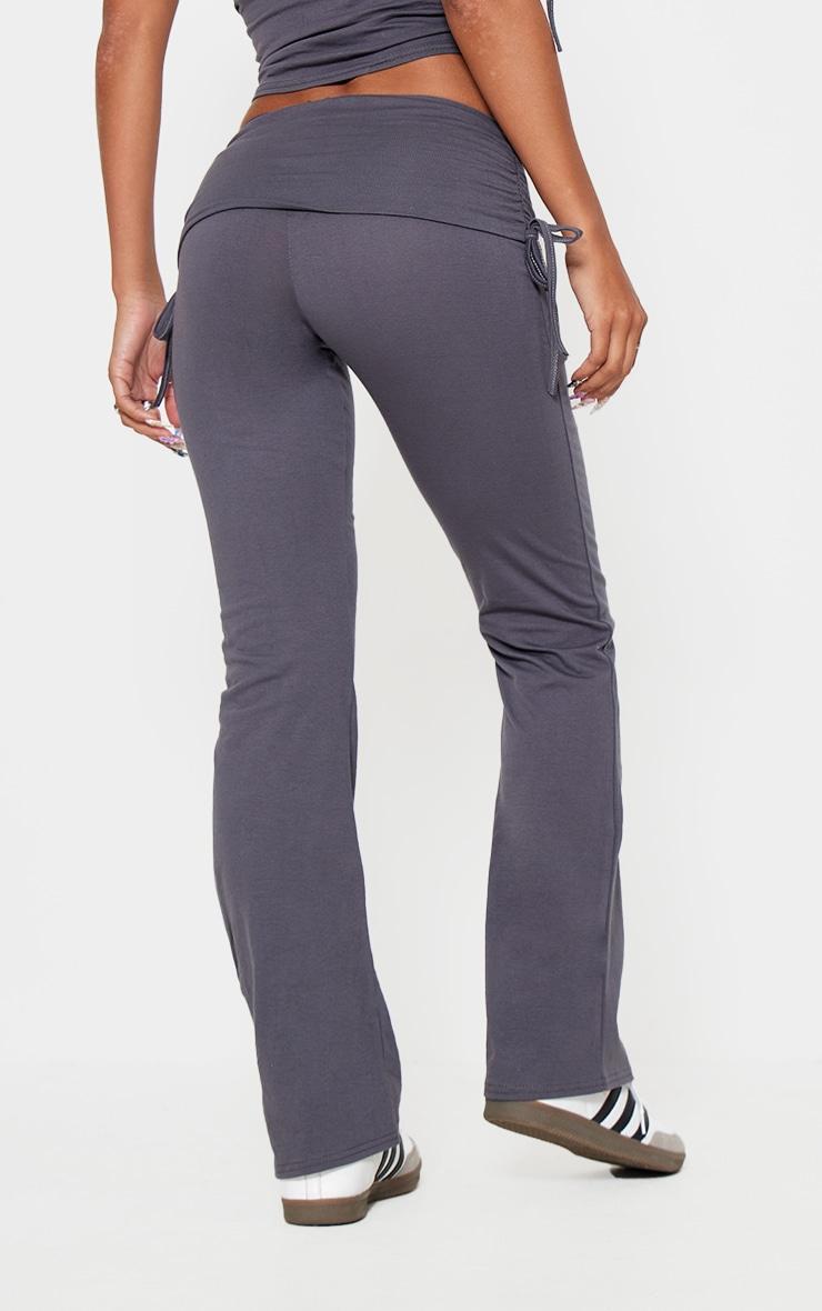 Dark Grey Foldover Flared Leggings Product Image