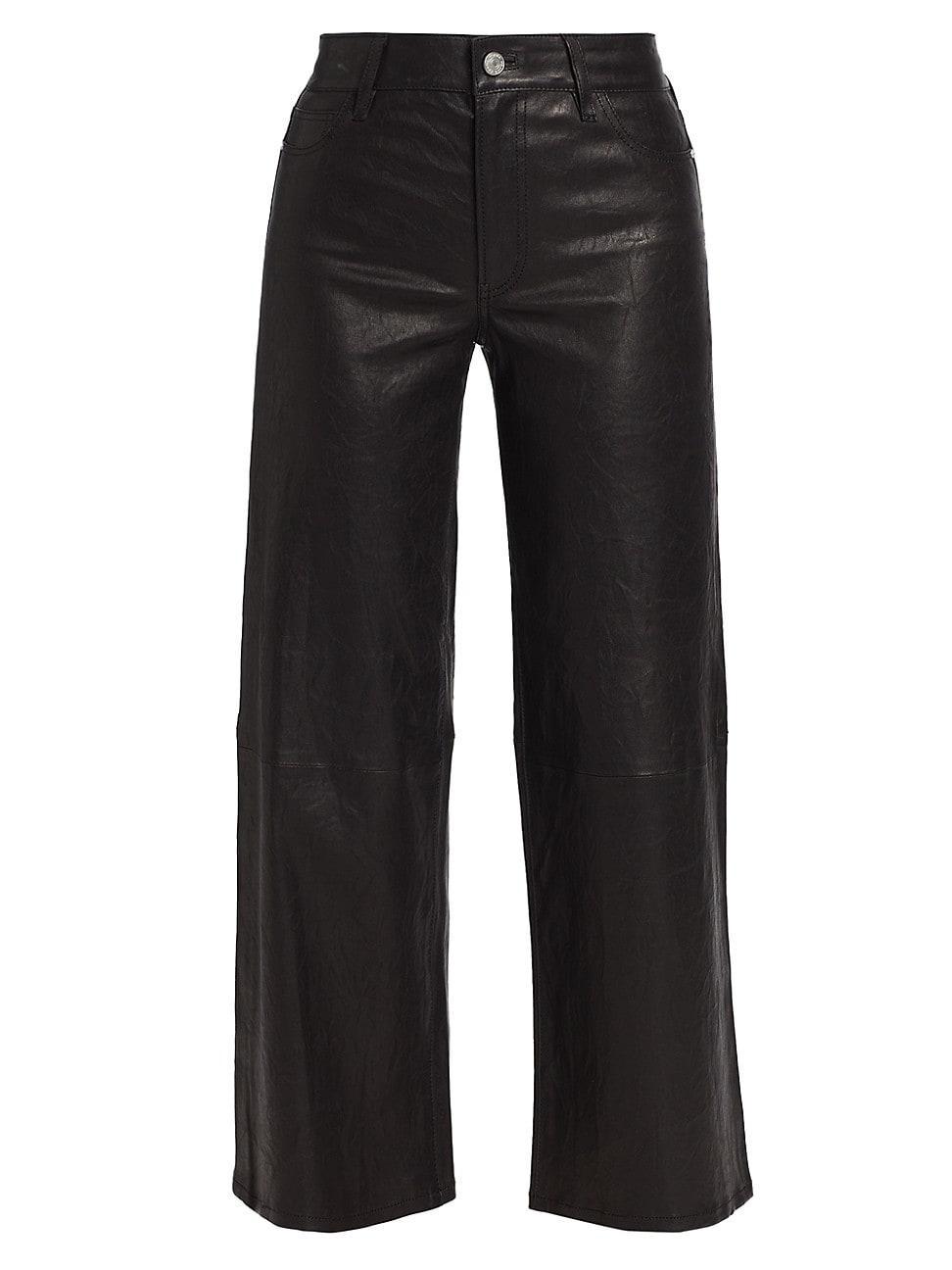 FRAME Slim High Waist Wide Leg Crop Leather Pants Product Image