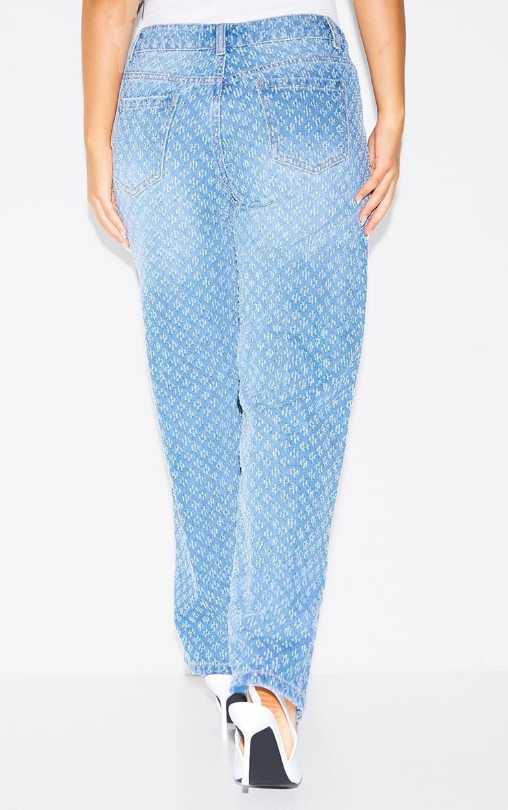 Petite Blue Textured Straight Leg Jeans Product Image