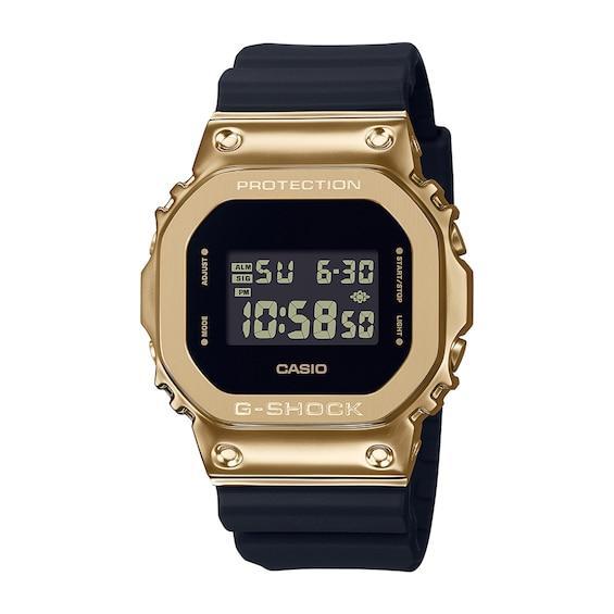 Men's Casio G-Shock Classic Gold-Tone IP Black Resin Strap Watch with Square Black Dial (Model: Gm5600G-9) Product Image