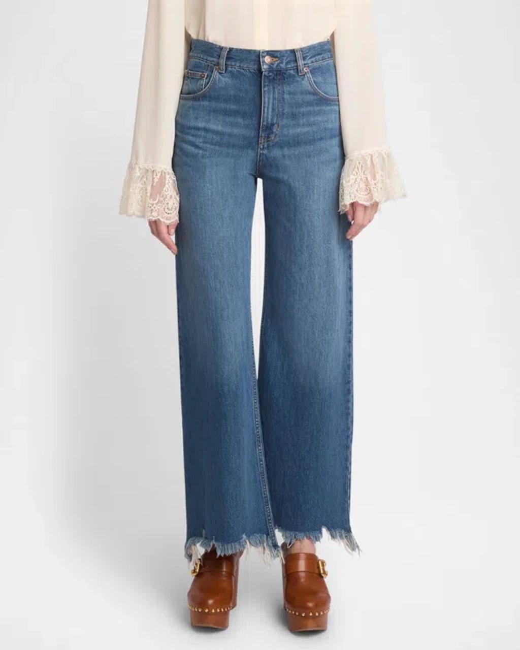 CHLOÉ High-rise Wide-leg Raw-hem Denim Trousers In Blue product image