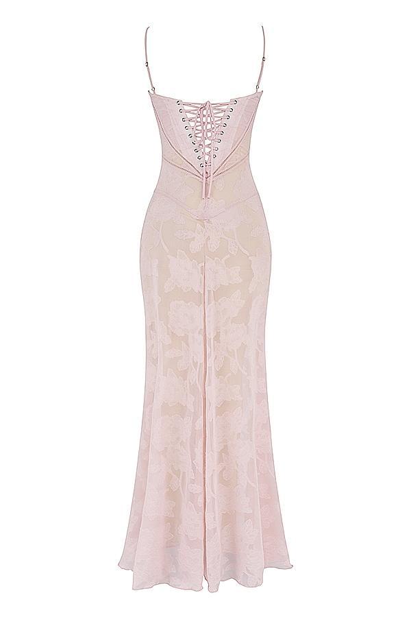 Seren Soft Pink Floral Lace Back Maxi Dress Product Image