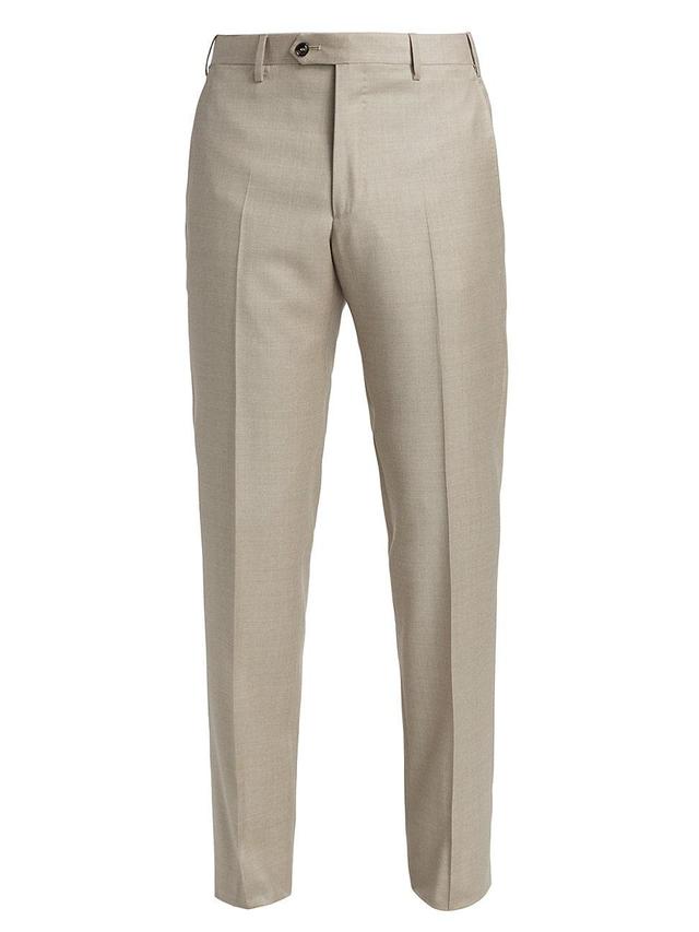 Mens Solid Wool Flat Front Trousers Product Image