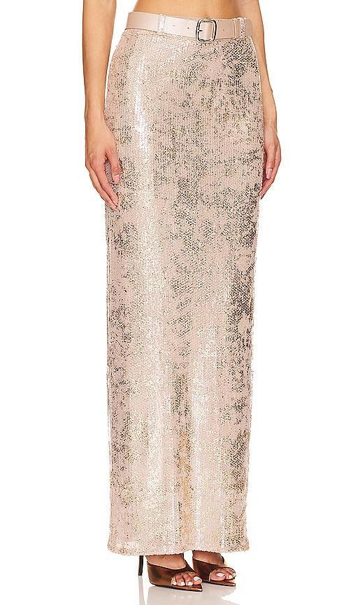 NBD Jobelle Maxi Skirt in Metallic Gold. Product Image